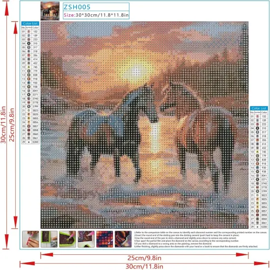 Horse Diamond Art Kits for Adults: Stitch Diamond Painting Horse for Beginners Full Drill Round Animal Diamond Art Horses 11.8 x 11.8 inch {4}