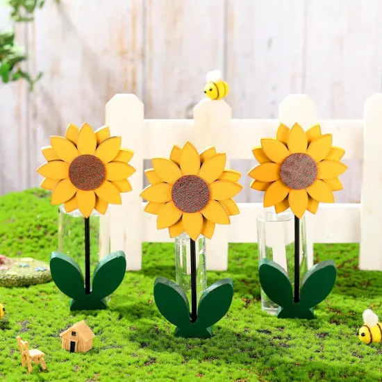 3 Pcs Summer Sunflower Wood Table Sign 7.1 Inch Sunflower Tabletop Home Decor Standing Rustic Wooden Yellow Centerpieces for Tables Kitchen Farmhouse Decoration {1}