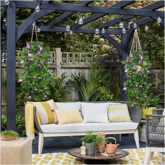 Artificial Vines 15Feet Silk Flower Summer Garland for Outdoors Purple Morning Glory Vine Artificial Flowers Hanging Plants Garland {3}