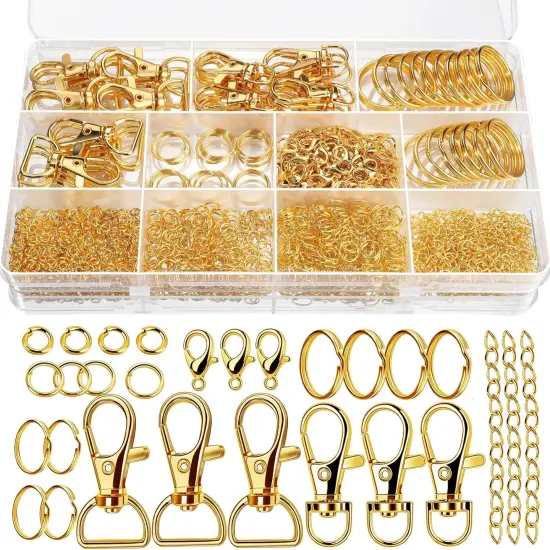 524PCS Key Chain Making Kit, Keychain Making Supplies Keychain Craft Supplies Key Chain Clips, Lanyard Snap Hooks, Key Rings and Jump Rings for Jewelry Lanyard Making, Keychain Kit Gold {1}