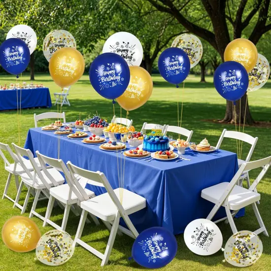 Blue Gold Confetti Birthday Balloons 24Pcs Navy Blue White Gold Happy Birthday Latex Balloons Blue Gold Birthday Party Decorations {2}