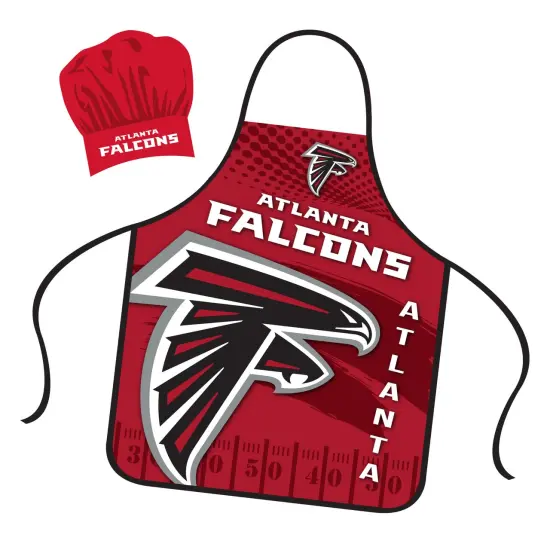 Mojo Licensing Atlanta Falcons Apron Chef Hat Set Full Color Universal Size Tie Back Grilling Tailgate BBQ Cooking Host {1}