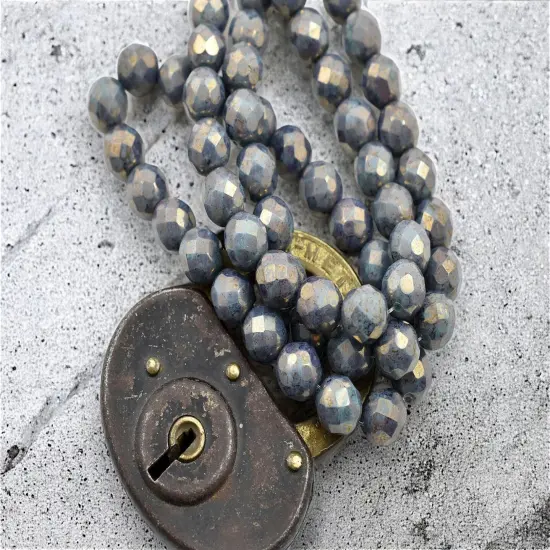 *20* 8mm Gold Lustered Opaque Persian Turquoise Fire Polished Round Beads {4}