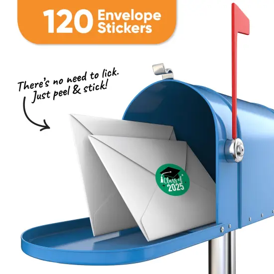 Big Dot of Happiness Class of 2025 Green Grad Party Envelope Seal Stickers, Round Circle Stickers to Seal Cards, Graduation Envelope Seals - 120 Count {3}