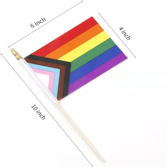25 Pack Small Progress Pride Rainbow Gay Stick Flag Mini Handheld Inlcusive Progressive Pride LGBTQ Flags 4x6inch {2}