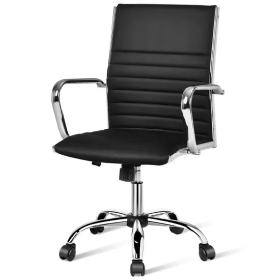 PU Leather Ergonomic Office Chair with Swivel, Rocking, Armrests and 330 lbs Capacity Black {1}