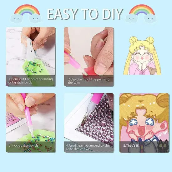 Cute 5D Diamond Art Kits with Wooden Frame, Kawaii DIY Painting Art for Adults Kids, Diamond Arts and Crafts Sets, Big Gem Full Drill Diamond Dots for Women (Moon) {2}