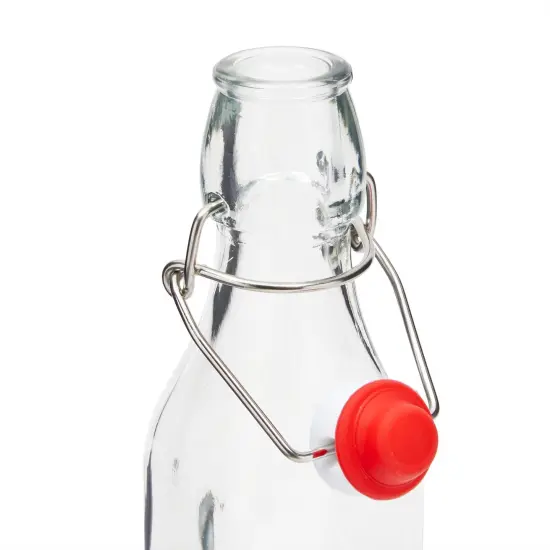 6 Pack 8 oz Swing Top Glass Bottles with Stoppers, Cleaning Brush - Hot Sauce Bottles for Vanilla Extract, Infused Oil, Syrup, Homemade Kombucha Clear {7}