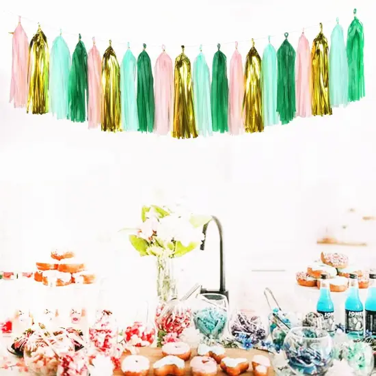 Sage-Green Pink-Gold Party-Decorations Tassel Garland - 20pcs Bachelorette Engagement Baby Bridal Shower Tassels Streamers Rustic Wedding Jungle Birthday Party Spring Decor {4}