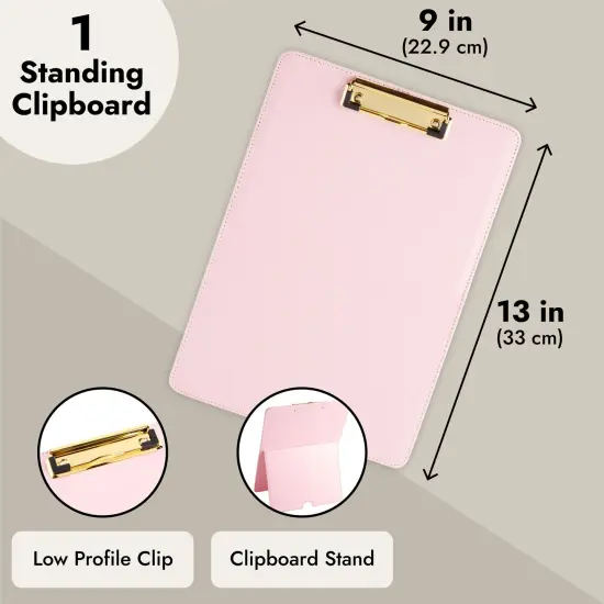 Pink Standing Clipboard, PU leather Foldable Stand and Document Holder for Office, Letters, Legal Documents (9 x 13 In) {6}