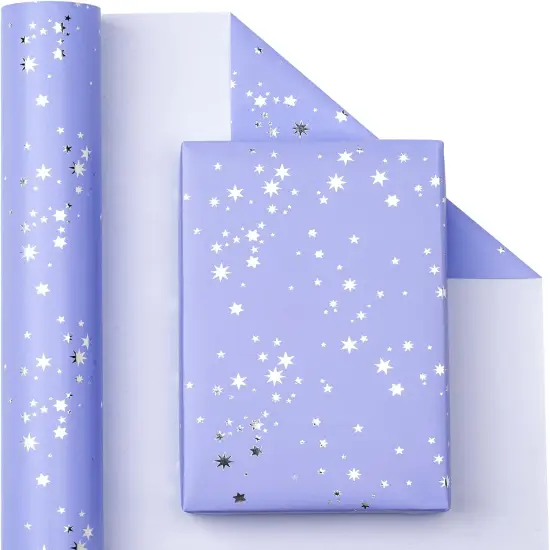 Wrapping Paper Roll - Mini Roll - 17 Inch x 33 Feet - Stars with Silver Foil Design {3}