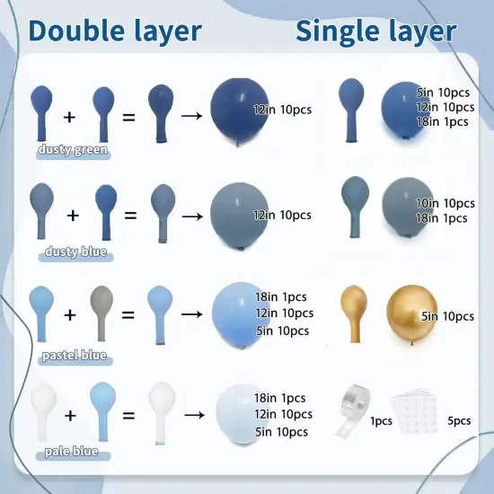 Dusty Blue Gold Balloons Arch Kit, Double Stuffed Pastel Balloon Arch Pastel Light Dark Denim Pale Blue Balloons With Blue Gold Balloons for Baby Shower Birthday Wedding Graduation Party Decorations {2}