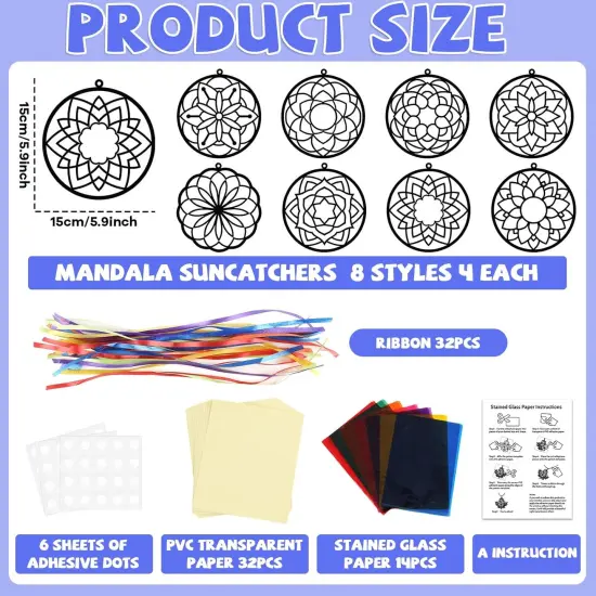 32 Sets Suncatchers Craft Kit DIY Flower Window Stained Glass Effect Paper Summer Home School Classroom Decoration Art Craft Creative Activity Project Kid Gift Favor {2}
