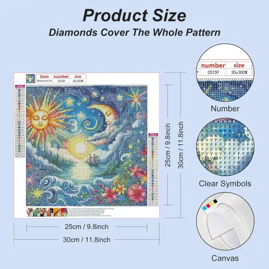 Sun and Moon Face Diamond Painting Kits for Adults, 5D DIY Diamond Art Kits for Beginners, Full Drill Diamond Painting Kits for Home Wall Decor, 12x12 Inch {2}