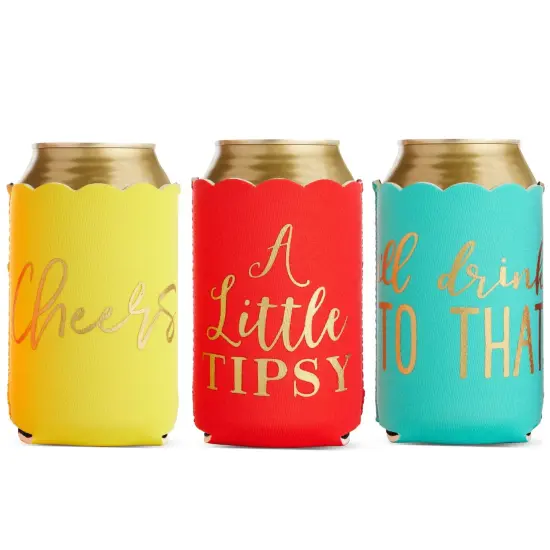 12-Pack Scalloped Can Cooler Sleeve for Soda, Beer, Drinks - Girls Trip Gifts Favors for Weekend Beach Party, Birthday, Bachelorette (2.5x4.2 in) Multicolor {7}