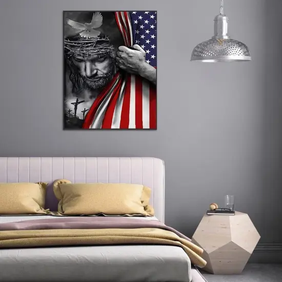 5D Diamond Art Painting by Number Kits Full Drill for American Flag Religious God Jesus Christ 16x20 Inch Round Drill Diamond Art Dots for Adults Crafts Cross Stitch Wall Decor {4}