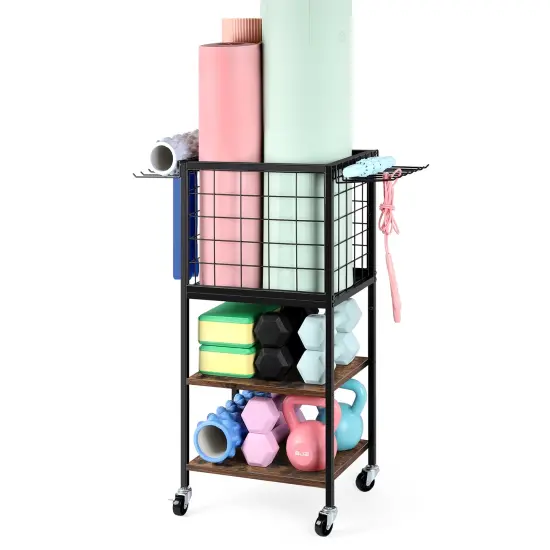 Multi-Functional Weight Rack for Home Gym &ndash; Portable Storage Organizer with Wheels, Hooks & Yoga Mat Holder for Dumbbells, Resistance Bands, Blocks {1}