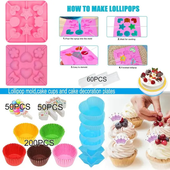 Cake Decorating Kit, 730 Pcs Cake Pop Kit Cake Decorating Supplies with Cake Carrier Holder Springform Pan Sets Toolbox Organizer Turntable Piping Bags Tips Chocolate Molds for Beginner Professional {3}