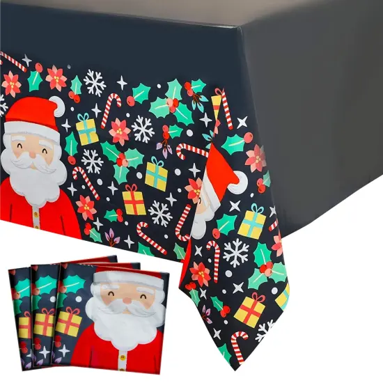 Blue Panda 3 Pack Santa Claus Plastic Tablecloths for Christmas Party Supplies, 54 x 108 inch Rectangular Xmas Holiday Table Covers, Fun Festive Christmas Party Decorations Black {1}