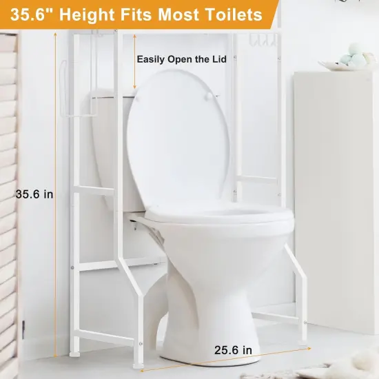 3-Tier Over-The-Toilet Storage Shelf with Toilet Paper Holder | 35.6" Height-Adjusted White Wooden Organizer | Anti-Tip Space Saver for Small Bathrooms & Laundry Rooms {4}
