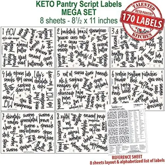 Talented Kitchen 170 Keto Kitchen Pantry Labels for Food Storage Containers, Removable Black Script on Clear Stickers for Organizing Ingredients (Water Resistant) {4}