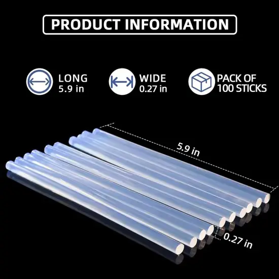 200 Count - Crystal Clear Hot Glue Sticks - Full Size, 5.9" x 0.27", All-Purpose Glue for Crafting, Wood, Metal, Glass, Plastic, Fabric, Foam - Ideal for DIY, Scrapbooking & More {2}