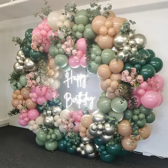 128Pcs Sage Green and Pink Balloon Arch Kit, Dusty Olive Green Blush Peach Beige Cream White Gold Latex Balloon Garland Kit {3}
