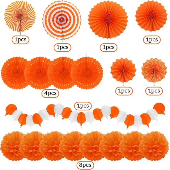 Orange Party Decorations, Papar Fans Pompoms Fans Garlands for Halloween Birthday Bridal Baby Shower Wedding Graduation Spring Festival Party Decorations {2}