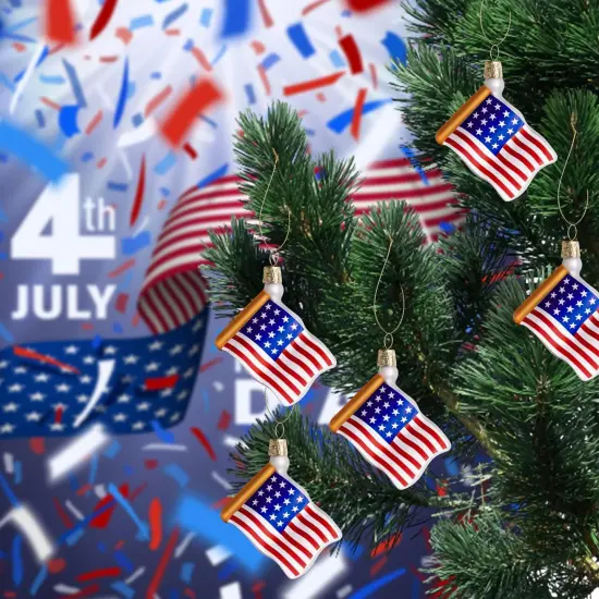 8 PCS American Flag Glass Ornaments -4th of July Tree Glass Hanging Decorations {3}
