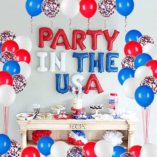 80Pcs Red White and Blue Latex Balloons with Confetti Balloons for 4th of July Decorations Independence Day Patriotic Anniversary {2}