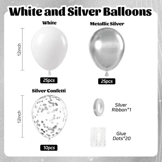 60pcs White and Silver Balloons 12inch {2}