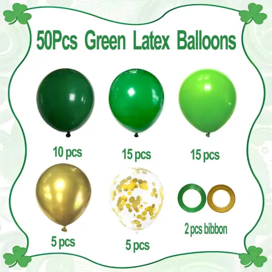 Green and Gold Balloons, 50 Pcs 12 Inch Dark Green Emerald Green Balloon Green Gold Latex Balloons for St Patrick's Day Birthday Junle Safari Babay Shower Party Decorations {2}