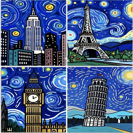4 Pack 5D Diamond Painting Kits for Adults, Landscape Diamond Art Kits for Beginners of All Ages, Round Full Drill Painting by Numbers Crafts Home Wall Decor 12 x 16 Inches Building {2}