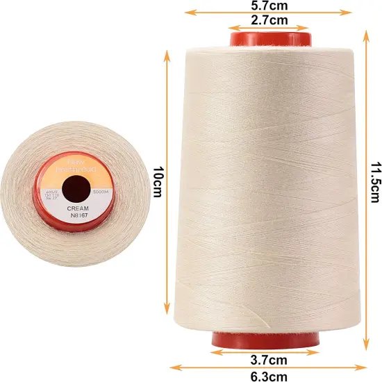 30 Options - 4 Large Cones of 5500Y (5000M) Each All Purpose Spun Polyester Thread 40S/2 (Tex27) for Serger, Overlock, Quilting, Piecing and Sewing - Cream {2}