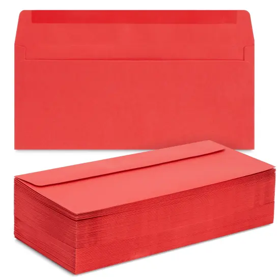 100 Pack #10 Red Envelopes with Square Flap for Mailing Letters, Invitations (4 1/8 x 9 1/2 In) {1}