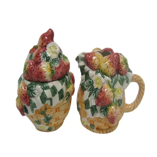 Ceramic Strawberry Sugar and Creamer Set, Kitchen Decor, Tea Set Decor, Gift for Her, Gift for Mom {3}