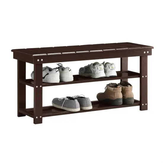 Wooden Shoe Rack Bench with Two Storage Shelves and 2-Seater Design for Entryway or Hallway Espresso Brown {1}