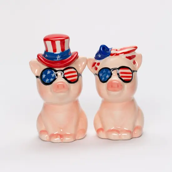 Ceramic Patriot Pig With Uncle Sam Hat Salt And Pepper, Home D&eacute;cor, Patriot Gift, Gift for Mom, Dad, Independence Day D&eacute;cor, July 4th {2}