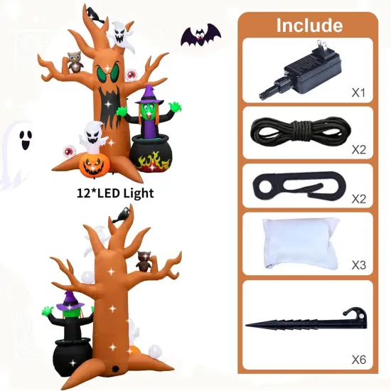 8FT Halloween Inflatables Tree Outdoor Decor with Inflatable Ghost Witch {6}