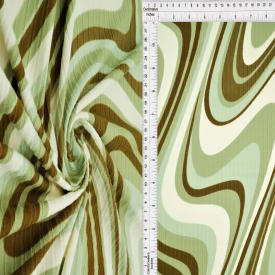1 Yard Abstract Tie Dye 8x3 Yummy Rib Knit Fabric Soft Stretch 58/60 Inches Wide OLIVE {1}