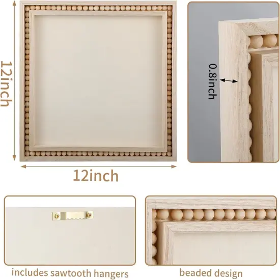 4 Pack Beaded Wood Canvas Panels Unfinished Wooden Blank Framed Signs(12 x 12 Inch) {2}
