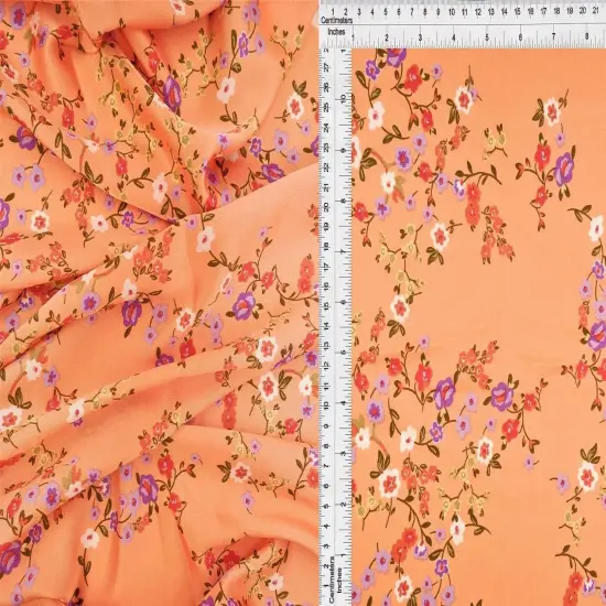 1 Yard Bubble Satin Floral Print Fabric, 58/59&Prime; Wide Polyester Spandex Blend ORANGE LT {1}