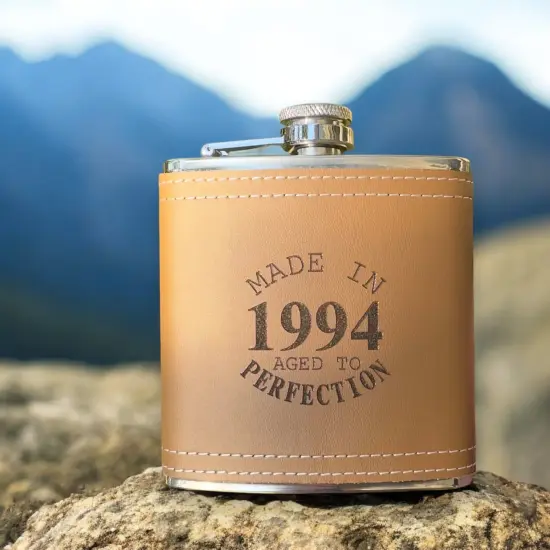 6oz Made in 1994 Aged to Perfection Leather Flask {5}