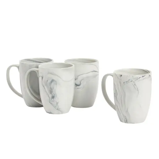 Set of 4 Grey Marble Ceramic Mugs for Coffee, Hot Cocoa, Tea (16oz) {6}