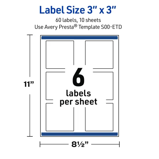 Avery Printable Square Labels with Sure Feed Technology, Pre-Printed Black Border with Gold Pattern, Matte White, 3" x 3", Laser & Inkjet Compatible, 60 Total {5}