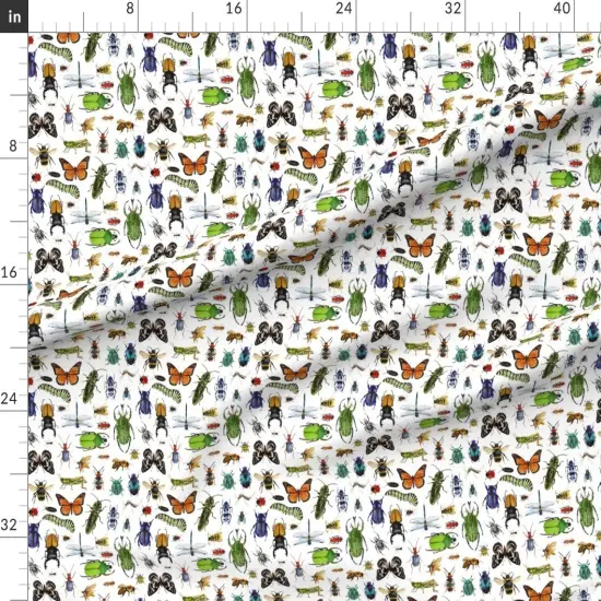 Various Fabrics by the Yard or Fat Quarter Summer Bugs Insects Green Orange Blue Yellow Butterfly Ladybug Beetle Dragonfly Custom Printed Fabric by Spoonflower {1}
