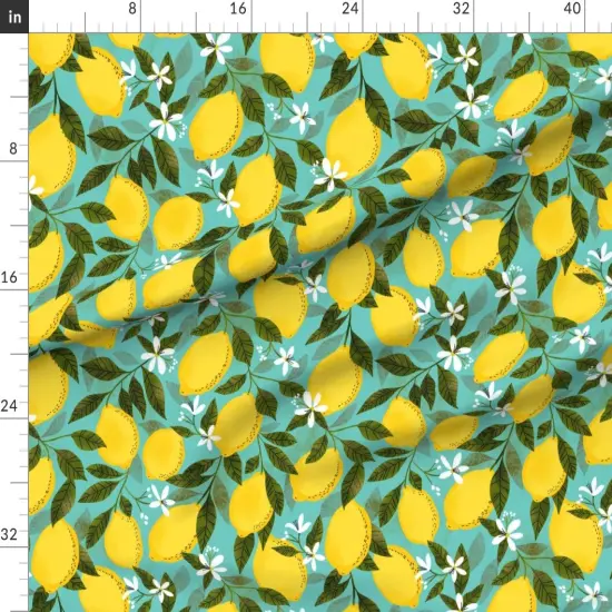 Various Fabrics by the Yard or Fat Quarter Lemonade Flowers Turquoise Summer Lemons Drink Custom Printed Fabric by Spoonflower {1}