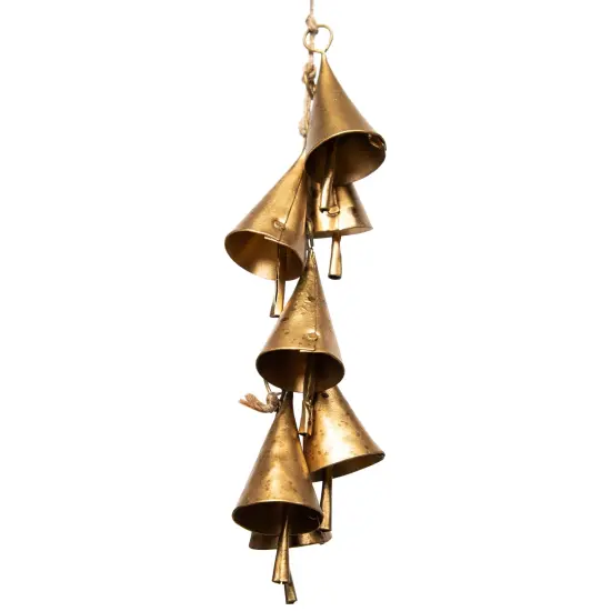 Northlight Hanging Cascade of Mini Iron Christmas Cone Bells - 17" Gold {3}