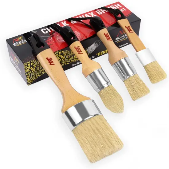 Chalk Wax Paint Brush 4PCs Set Including 3 Small for Furniture Painting and 1 Large Bristle Paint Brushes Set Compatible with Annie Sloan Paint, Fusion Mineral Paint {1}