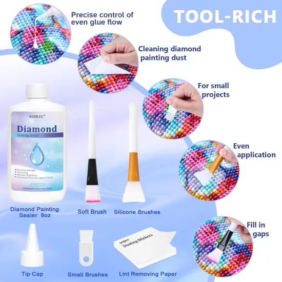 8OZ Diamond Painting Sealer, Diamond Painting Tools Adhesive with Applicator, 5D Diamond Painting Glue Sealer Permanent Hold, Shine Effect Conserver for Jigsaw Puzzles（240ML） {3}